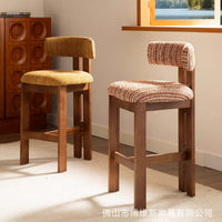 French Solid Wood Bar Stool Counter Height Dining Chair for Home Kitchen Island