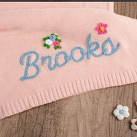Personalized Knitted Baby Blanket with Embroidered Name, All-Season