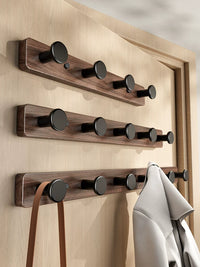 Walnut Wood Wall Mounted Coat Rack with Aluminum Hooks for Entryway & Wardrobe