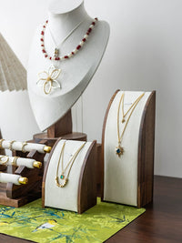 Walnut Wood Jewelry Display Stand with Velvet Lining for Necklaces, Rings, and Bracelets