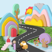 Kids Wooden Fairy Town Rainbow Stacking Blocks Educational Toy
