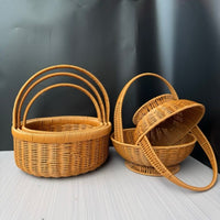 Handwoven Imitation Rattan Fruit Picking Basket with Mesh Decoration