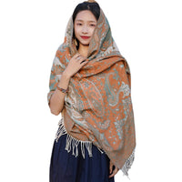 Women's Ethnic Style Paisley Scarf Shawl, Thickened Dual-Use Winter Wrap