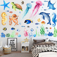 Ocean Dolphin Wall Decals for Kids' Rooms and Bathrooms, Self-Adhesive PVC Underwater Animal Stickers
