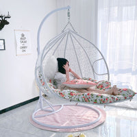 Outdoor Wicker Rattan Double Swing Chair with Stand, Indoor Balcony Hanging Basket Seat