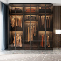 Luxury Solid Wood Glass Door Wardrobe L-shaped Modern Corner Cloakroom Storage Cabinet Combination for Bedroom Home