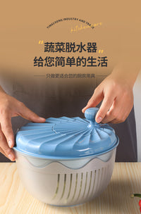 果蔬甩水器家用厨房小工具手动三合一沙拉切菜盆多功能蔬菜脱水器