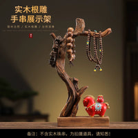 Vintage Style Solid Wood Jewelry Display Stand with Monk Figurine for Bracelets, Necklaces, and Keys