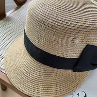 Women's Summer Bowknot Straw Sun Hat - Face-Slimming Round Top Visor for Outdoor Travel and Sun Protection