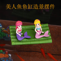 Mermaid and Raft Aquarium Ornament Set, Resin Fish Tank Decoration for Micro Landscape
