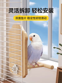 Parrot Mirror Toy with Wooden Perch for Cage Decoration - Relieves Boredom for Budgies, Cockatiels, and Small Birds