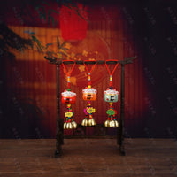 Lucky Cat Ceramic Wind Chime Car Ornament with Bell, Chinese Style Blessing Charm for Safe Travels