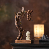 Vintage Style Solid Wood Jewelry Display Stand with Monk Figurine for Bracelets, Necklaces, and Keys