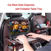 Premium Leather Car Seat Back Organizer with Kick Mat and Tray Table