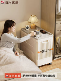 Narrow Bedside Storage Cabinet with Wheels, Slim Gap Organizer for Bedroom, Plastic End Table Storage Bin