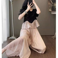 Plus Size Sequin Top and Chiffon Wide-Leg Pants Set for Women