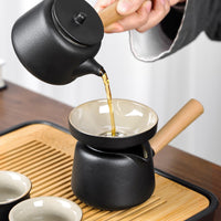 Japanese Style Black Pottery Kung Fu Tea Set with Tray for Home and Office