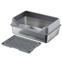 Stainless Steel Cat Litter Box with Anti-Splash Hood and Litter Mat