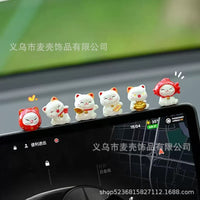 Car Dashboard Fruit Ornaments - Apple, Orange, Lychee Figurines for Console Decoration