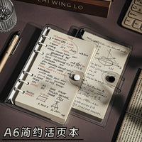 A6 Transparent Soft Cover Loose-Leaf Notebook with Detachable Buckle, Vintage Style Journal for Students, Thickened Lined Pages