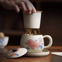 High-Grade Ru Kiln Hibiscus Ceramic Tea Mug with Lid and Infuser for Office