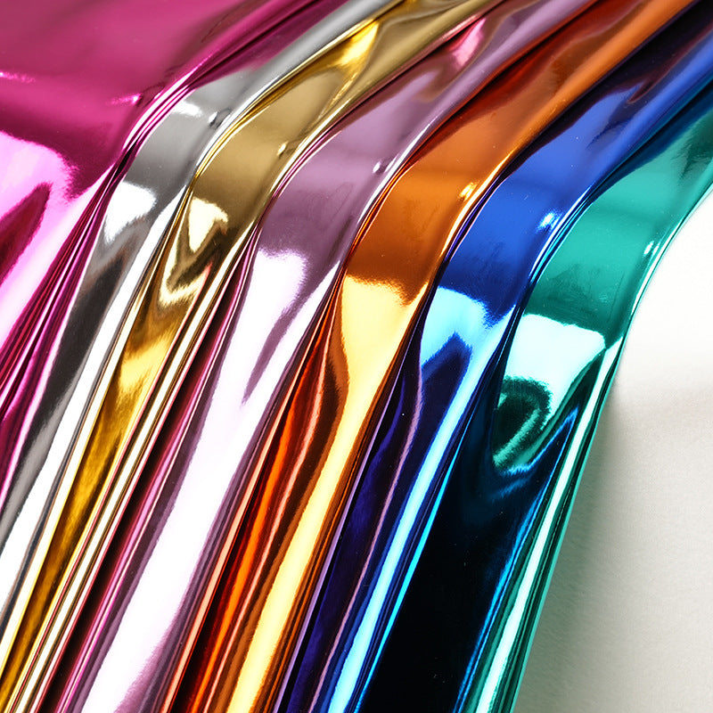 Metallic High-Gloss Mirror PU Leather Fabric for Apparel, Bags, and Upholstery