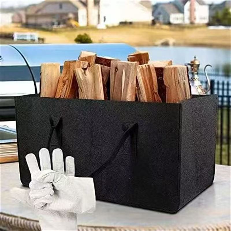 Felt Firewood Basket Log Carrier Bag for Fireplace Picnic Home Storage Organizer