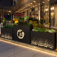 Outdoor Iron Stainless Steel Planter Box with Solar Light for Restaurant & Plaza Dividers