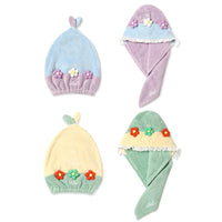 Coral Fleece Hair Drying Cap and Bath Towel Set with Floral Design