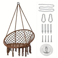 Nordic Style Macrame Hammock Chair with Tassels, Handwoven Cotton Rope Swing for Indoor Outdoor Balcony