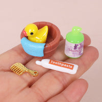 Miniature Dollhouse Bathroom Accessories Set - Toothbrush, Toothpaste, Bath Ball & Toiletries