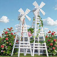 Outdoor Garden Wooden Trellis for Climbing Plants - Windmill Design Arbor for Roses and Vines