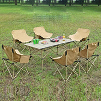 Portable Folding Camping Table and Chair Set with Moon Chairs, Roll-Up Table for Outdoor Picnic