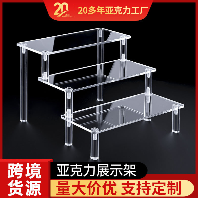 Haolong Craft Acrylic Display Stand Clear Tiered Organizer Shelf for Collectibles and Products
