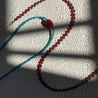 Vintage Beaded Choker Necklace with Red and Blue Accents, Delicate Palace Style Clavicle Chain