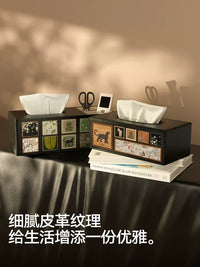 Multi-functional Leather Tissue Box with Remote Control Storage for Desk and Home