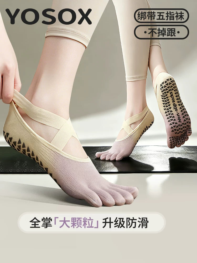Women's Non-Slip Yoga Pilates Toe Socks with Straps - Breathable & Sweat-Absorbent