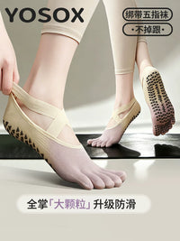 Women's Non-Slip Yoga Pilates Toe Socks with Straps - Breathable & Sweat-Absorbent