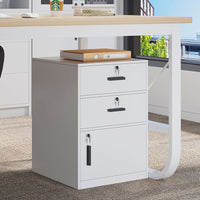 Mobile Wood File Cabinet with Lock and Wheels, Under Desk Storage Organizer with Drawers for Office