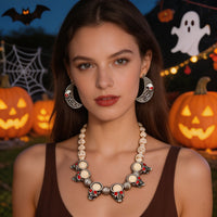 Halloween Dark Style Skull Beaded Necklace and Earring Set