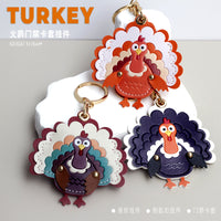 Halloween Turkey Leather Keychain with Access Card Holder, Creative Gift Bag Charm