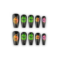 Halloween Pumpkin Theme Press-On Nails, 24pcs Set with Jelly Glue & Nail File