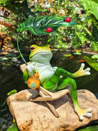 Creative Reclining Frog Garden Decor Figurine for Patio Balcony Home Decoration