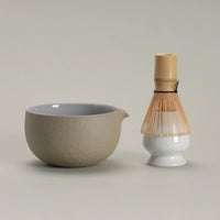 Ceramic Matcha Bowl with Spout and Whisk Stand Set for Traditional Tea Ceremony