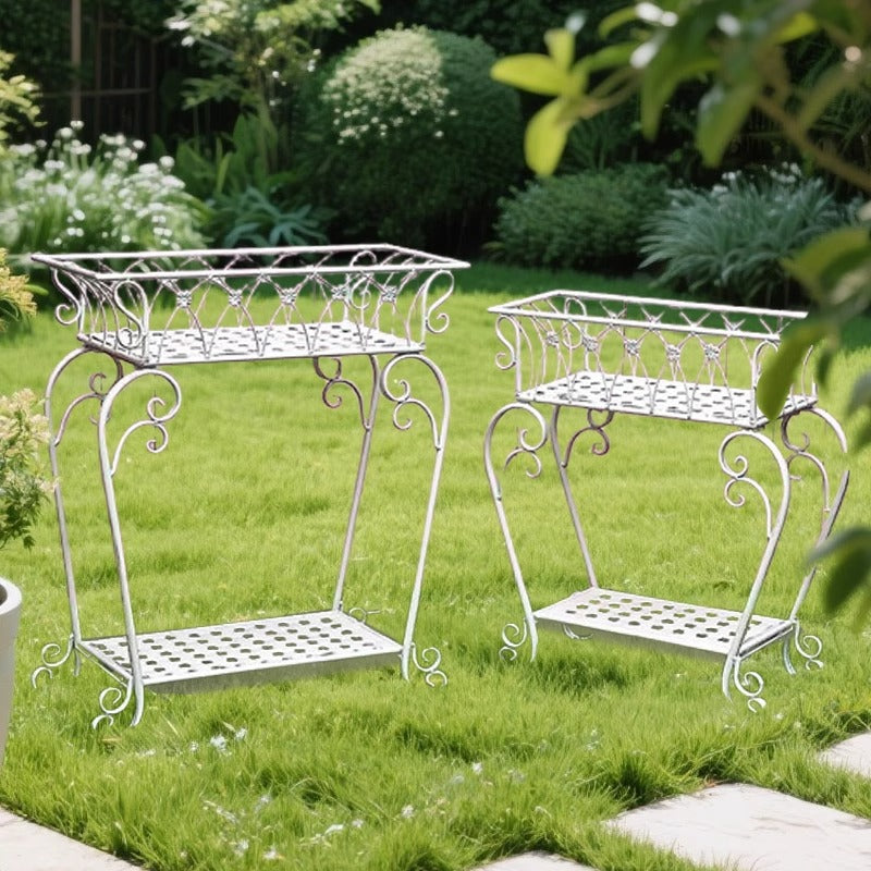 European Style Outdoor Garden Wrought Iron Double-Layer Flower Trough Stand Creative Succulent Green Dill Flower Pot Rack Storage Shelf Planter