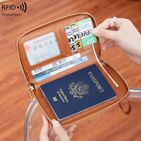 RFID Blocking Travel Passport Holder with Zipper, Multi-functional Document Organizer and Wallet