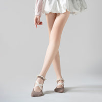 Ballet Style Lace-Trim Yoga Socks with Criss-Cross Straps and Non-Slip Grip for Pilates Dance