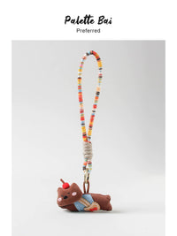 Japanese Style Dog Plush Keychain Bag Charm with Woven Lanyard