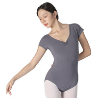 Adult Short Sleeve Ballet Leotard Combed Cotton Dance Practice Top for Women