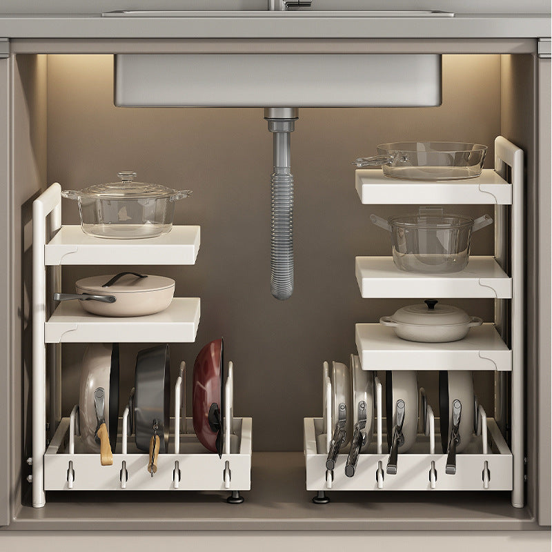 Multi-layer Kitchen Pot Rack Organizer Adjustable Under Sink Countertop Storage Shelf